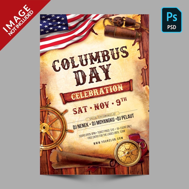 PSD columbus day celebration flyer template