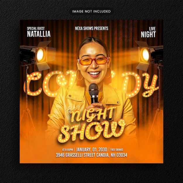 PSD comedy night show social media template or web banner