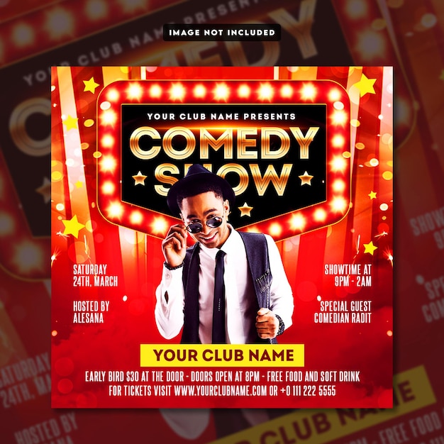 Comedy show flyer social media post banner template