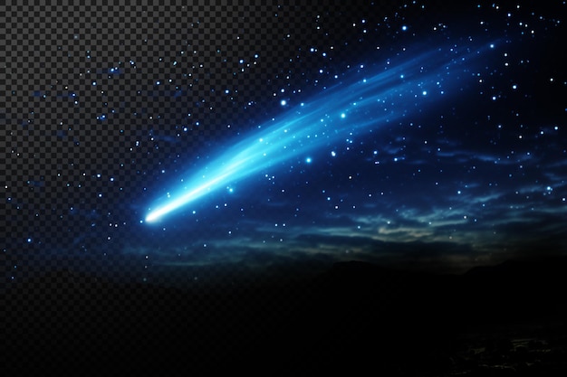 투명 한 배경 에 있는 혜성 우주 별 과 구름