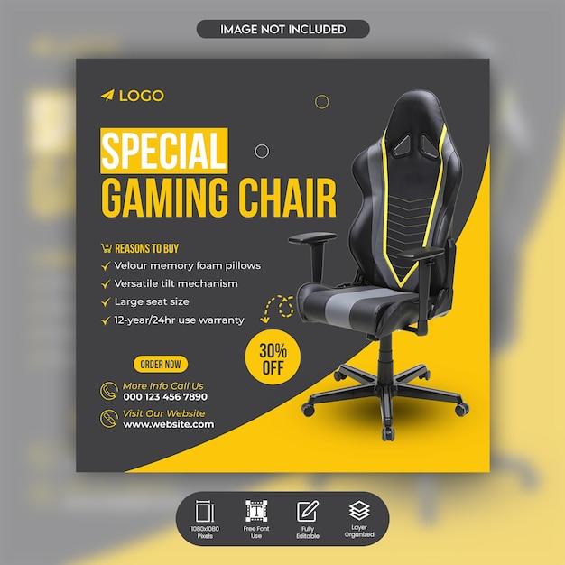 편안한 특수 게임 의자 소셜 미디어 게시물 및 웹 배너 디자인 템플릿 프리미엄 Psd