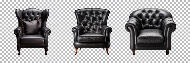 Comfortable black armchair collection isolated on a transparent background interior element