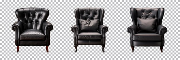 PSD comfortable black armchair collection isolated on a transparent background interior element