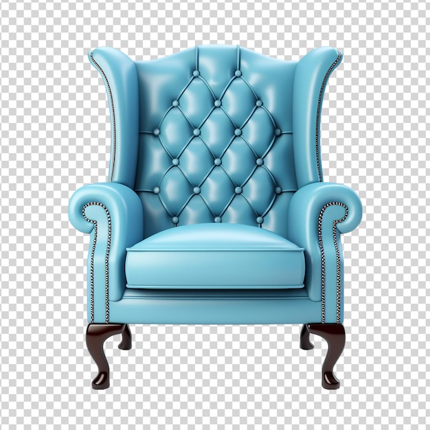 PSD comfortable blue leather armchair isolated on a transparent background
