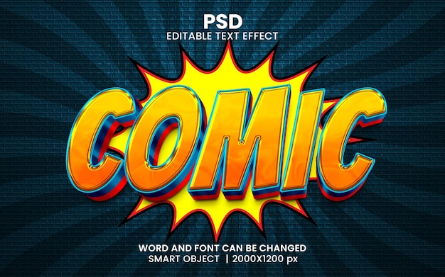 PSD comic 3d editable text effect premium psd with background