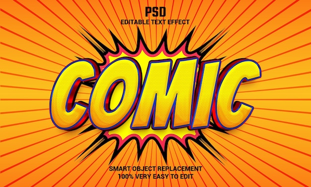 PSD comic 3d editable text effect with background premium psd