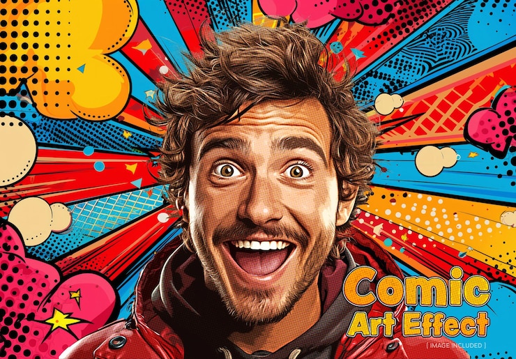 PSD comic cartoon art photo effect mockup