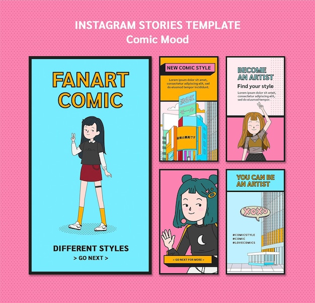 PSD comic design instagram stories template