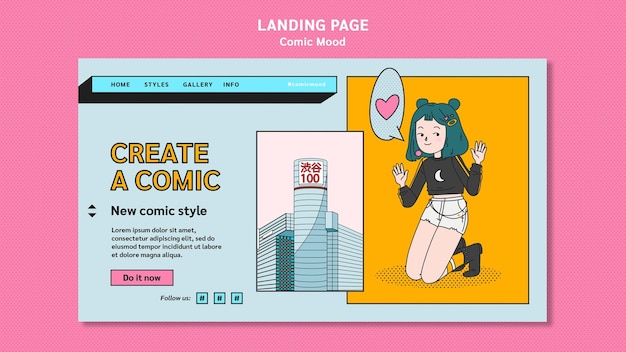 PSD modello di pagina di destinazione del design di fumetti