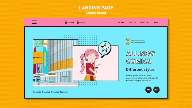 PSD comic design template landing page