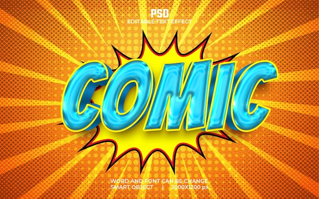 PSD comic funny style 3d editable text effect premium psd with background