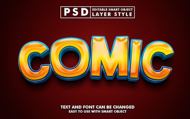 Effetto testo modificabile 3d lucido comico psd premium