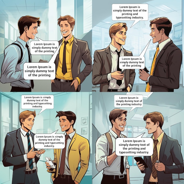 PSD comic script illustrazione di personaggi di corporate business colleghi di lavoro che hanno un file psd di chat