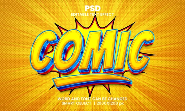 Comic style 3d editable text effect premium psd with background
