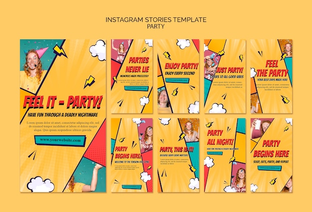 Storie di instagram di feste in stile fumetto