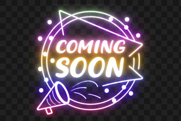 Coming Soon sign bright colorful effect designs Isolated on transparent background PNG
