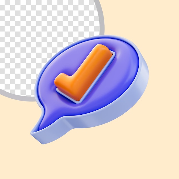 Comment check mark icon 3d render concept for communication conversation correct confirm