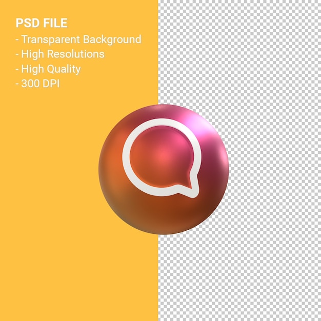 分離されたinstagramの3dバルーンシンボルレンダリングのコメントアイコン