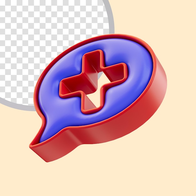 Commentaarvak plus pictogram 3d render concept voor medische dienst en kliniek na een gesprek