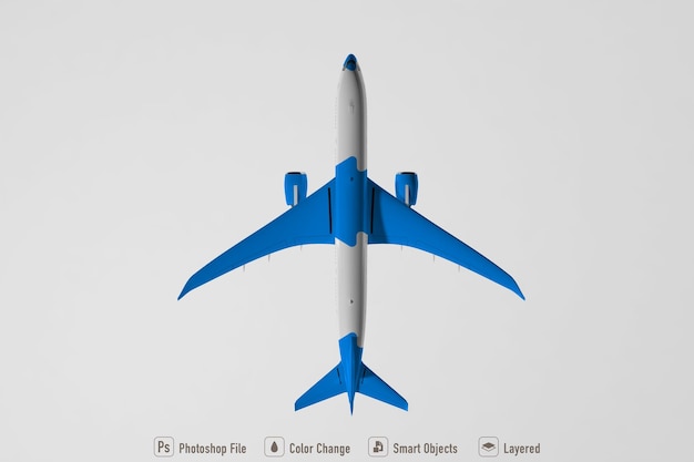 PSD commercial airplane mockup on white background