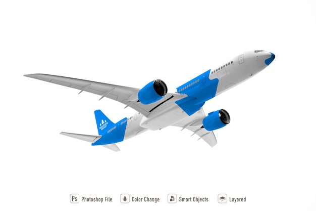 PSD commercial airplane mockup on white background