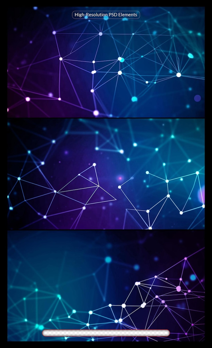 PSD communication concept net on dark background with glowing dots