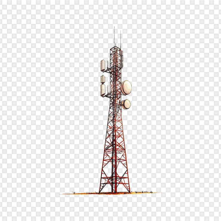 PSD communication towers isolated on transparent background
