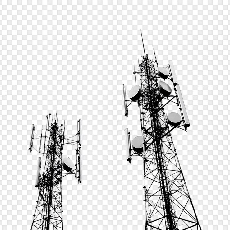 PSD communication towers isolated on transparent background