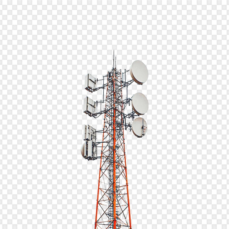 PSD communication towers isolated on transparent background
