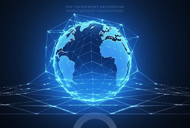 PSD mappa della rete di comunicazioni del mondo mappa blu sfondo blu scuro