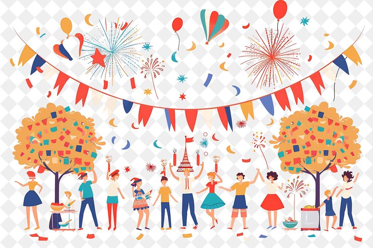 PSD バスティルの日を祝うために集まるコミュニティ d 世界のフラットイラストフェスティバル
