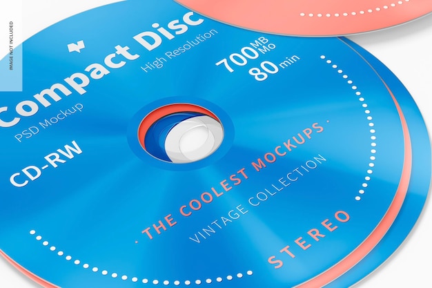 PSD compact disc mockup, close up