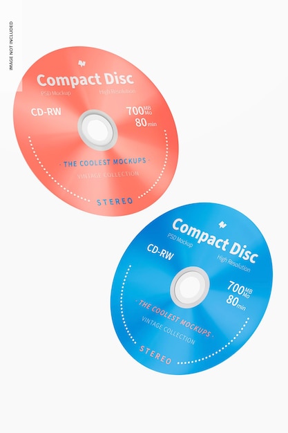 PSD compact disc mockup, falling