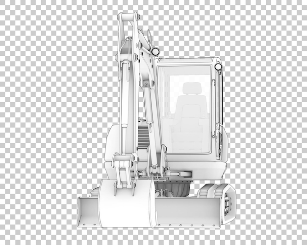 Compact excavator on transparent background 3d rendering illustration