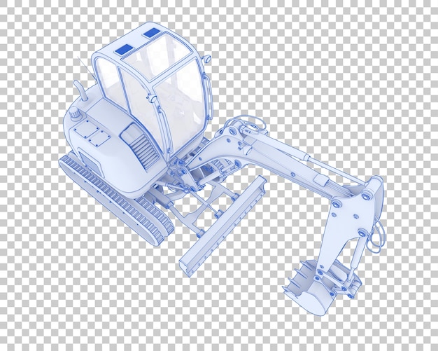 Compact excavator on transparent background 3d rendering illustration