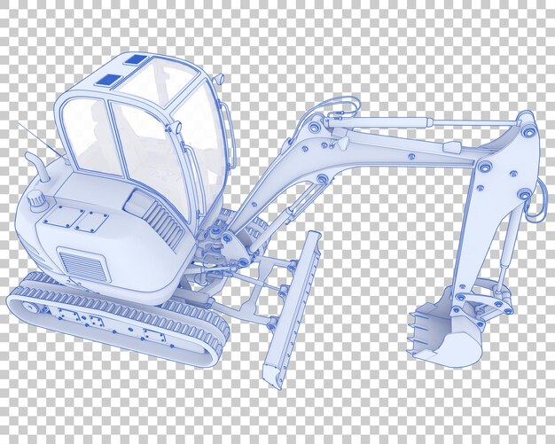 PSD compact excavator on transparent background 3d rendering illustration