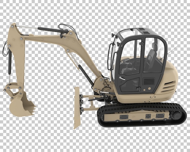 Compact excavator on transparent background 3d rendering illustration