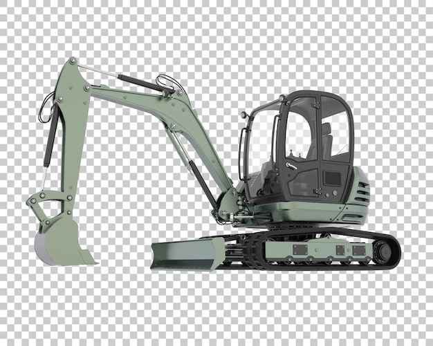 Compact excavator on transparent background 3d rendering illustration