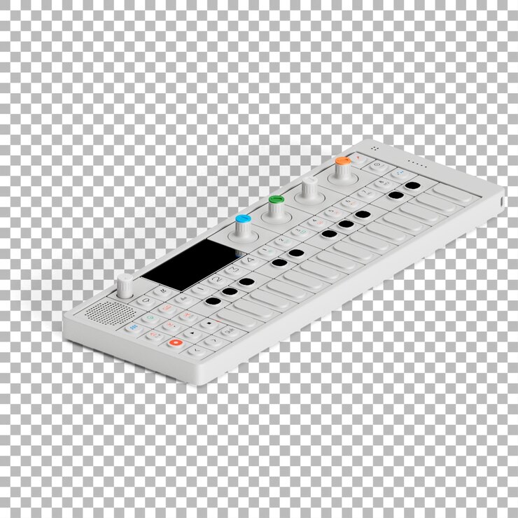 PSD a compact music synthesizer with keys and knobs for sound creation and manipulation