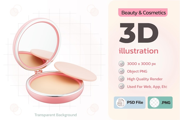 트 파우더 얼굴 파우더 메이크업 미용 및 화장품 3D 일러스트레이션