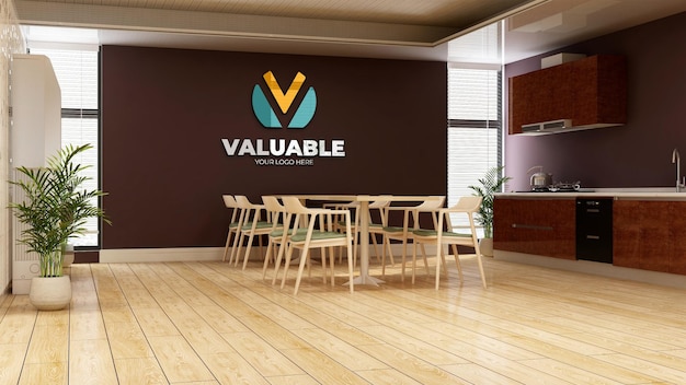 Company logo mockup in the office kitchen pantry room