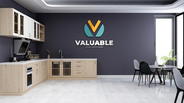 Company logo mockup in the office kitchen wall