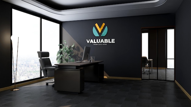 Mockup del logo aziendale nella stanza del manager dell'ufficio