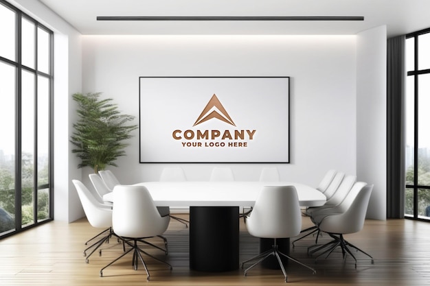 PSD company logo mockup on wall