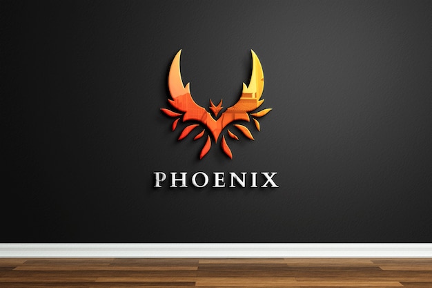 Company logo mockup with reflection on black wall