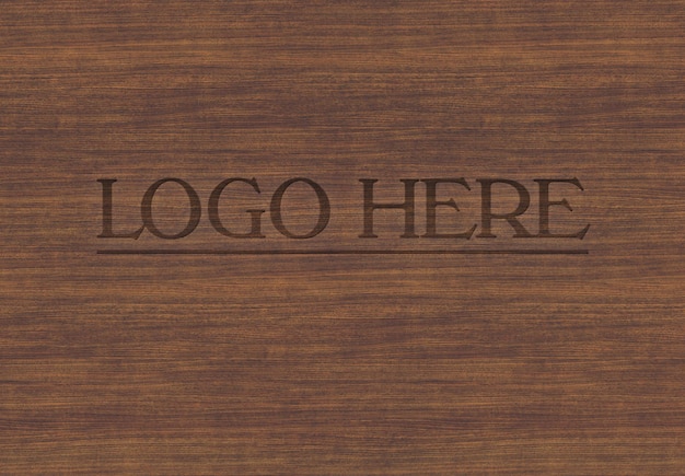 company logo template psd in debossed wood style