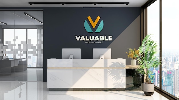 company wall logo mockup in the luxury office reception room