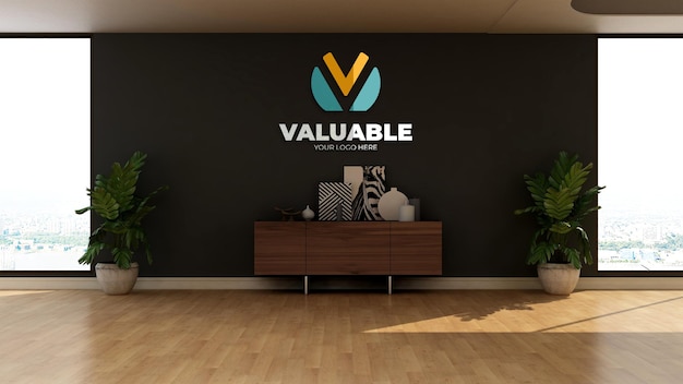 Company wall logo mockup in the office room