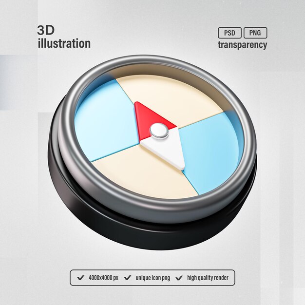 Compass Adventure Tour Concept Game Asset Icon Izolowany render 3d Ilustracja