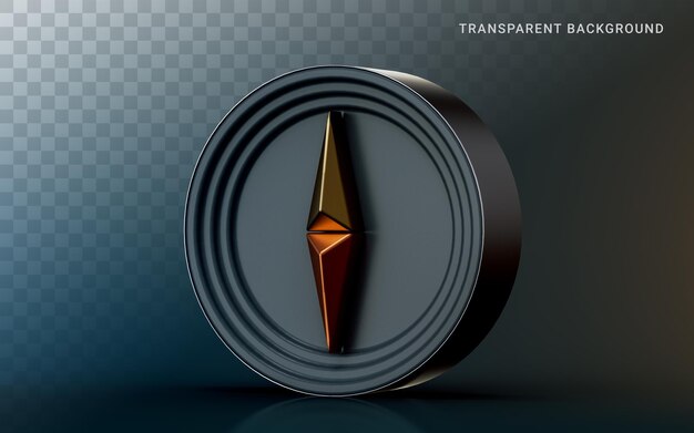 PSD compass icon on dark background 3d render concept for direction mark in jungle and sea